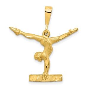10k Yellow Gold Sports Theme Solid Gymnast Necklace Charm Pendant